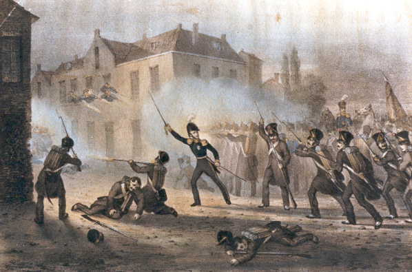 Guillaume II des Pays-Bas à la tête de l'armée néerlandaise au combat de Ravels le 3 août 1831